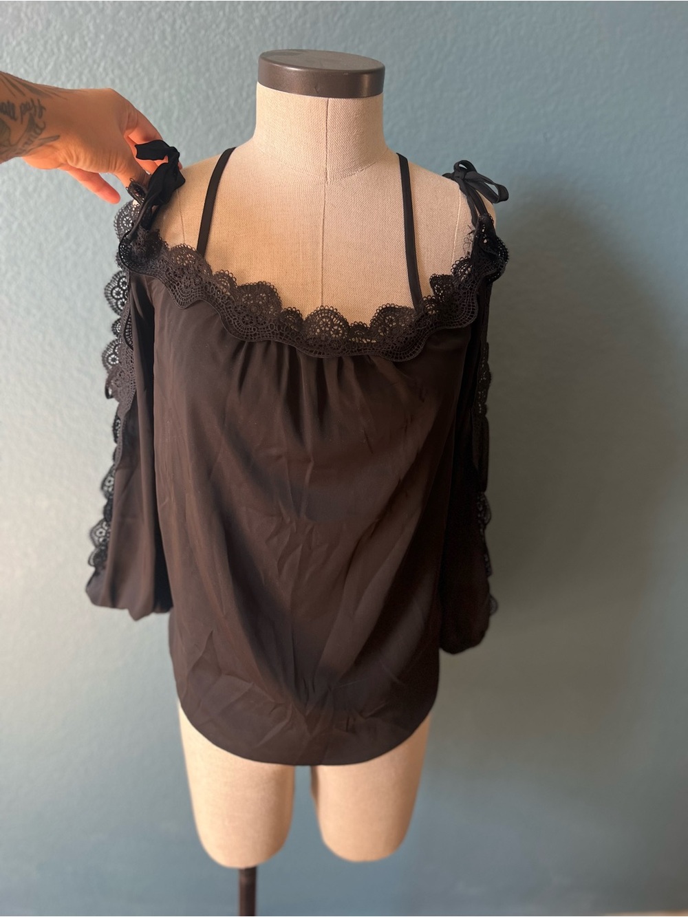 Maurices Black Lace-Trim Cold Shoulder Blouse
